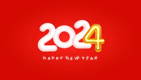 2024 Újévi Üdvözlőkártya Fehér Arany Fém Szám Piros Háttér Boldog Jogdíjmentes Stock Vektorok