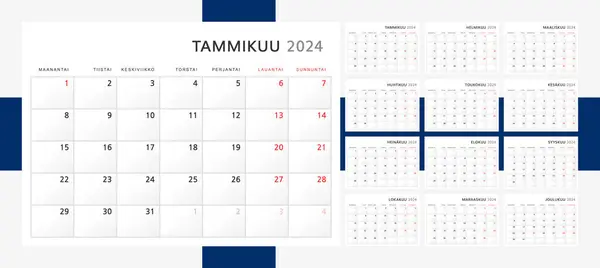 Kalender 2024 Finska Väggkalender För 2024 Klassisk Minimalistisk Stil Veckan Stockillustration
