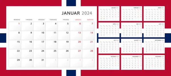 Calendar 2024 Norwegian Wall Quarterly Calendar 2024 Classic Minimalist Style — Stock Vector