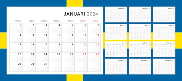 Kalender 2024 Svenska Wall Kvartalskalender För 2024 Klassisk Minimalistisk Stil — Stock vektor