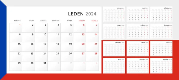 Kalender 2024 Tjeckiska Wall Kvartalskalender För 2024 Klassisk Minimalistisk Stil — Stock vektor