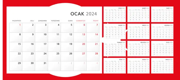 Kalender 2024 Auf Türkisch Wall Quartalskalender Für 2024 Klassisch Minimalistischen — Stockvektor