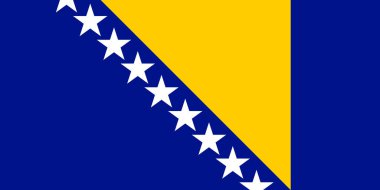 Bosna-Hersek 'in resmi bayrağı. 1 'den 2' ye orantılı. RGB renkleri. Mavi 0, 20, 137. Sarı 255, 205, 0. Düz simge. Doku haritası. Vektör illüstrasyonu