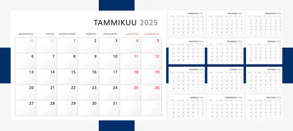 Calendário 2025 Finlandês Calendário Parede Para 2024 Estilo Minimalista Clássico —  Vetores de Stock