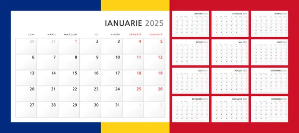 Calendário 2025 Romeno Calendário Trimestral Parede Para 2025 Estilo Minimalista —  Vetores de Stock