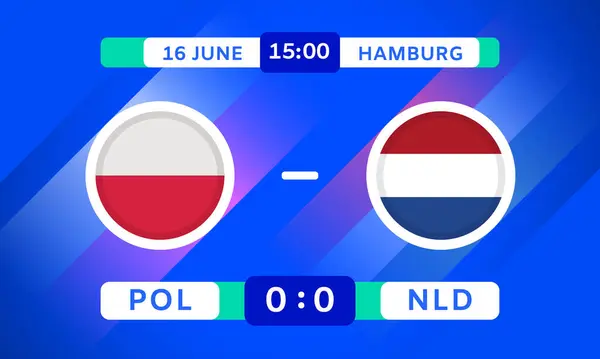 波兰对荷兰比赛设计元素 蓝色背景的透明旗形图标 足球锦标赛信息图表 游戏记分板 矢量说明 图库矢量图片