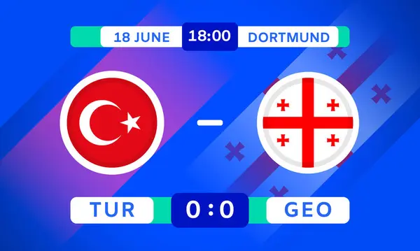 土耳其对格鲁吉亚比赛设计旗帜图标与透明度隔离蓝色背景 足球锦标赛信息图表 游戏记分板 矢量说明 图库矢量图片