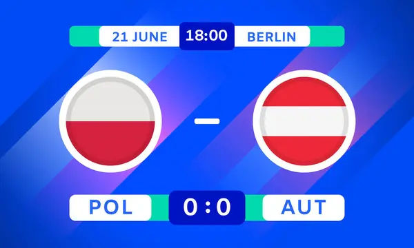 波兰对奥地利比赛设计元素 蓝色背景的透明旗形图标 足球锦标赛信息图表 游戏记分板 矢量说明 免版税图库矢量图片