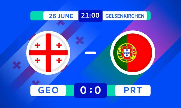 格鲁吉亚对葡萄牙匹配设计元素 蓝色背景的透明旗形图标 足球锦标赛信息图表 游戏记分板 矢量说明 图库矢量图片