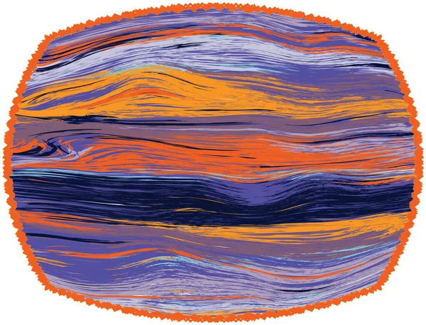 鮮やかな楕円形のカーペット マット 緑の縞模様の波状パターンと青のラフフレームとタペストリー 白の背景に隔離されたオレンジの色 — ストックベクタ