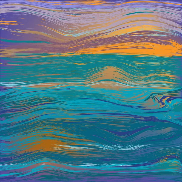 Абстрактный Яркий Закат Морской Пейзаж Горизонтом Облачное Небо Отражения Волнистой — стоковый вектор