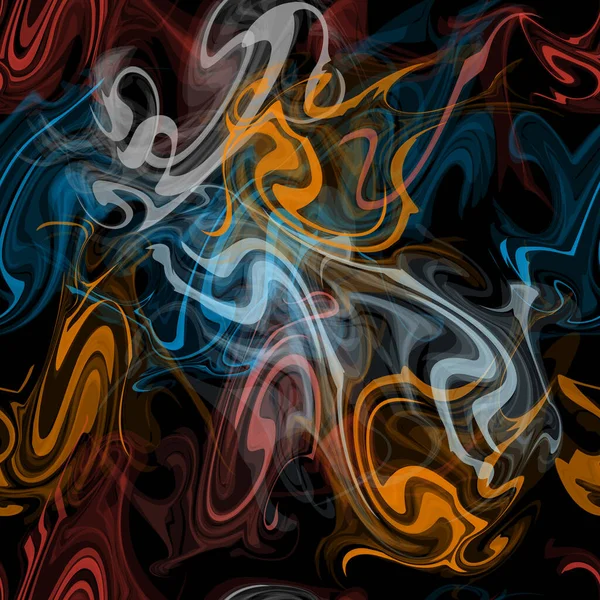 Seamless Pattern Grunge Wavy Colorful Transparent Smoke Curls Black Background — Stock Vector