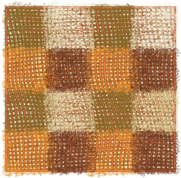 Square Checkered Weave Fluffy Carpet Mat Plaid Rug Brown Green — Stock Vector