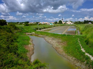 Olonne 'un kumlarının kuzeyindeki Ile d' Olonne 'da bataklık ve tuzlu sular Fransa' nın batısındaki Pays de la Loire bölgesinde Vende bölümünde birleşir.