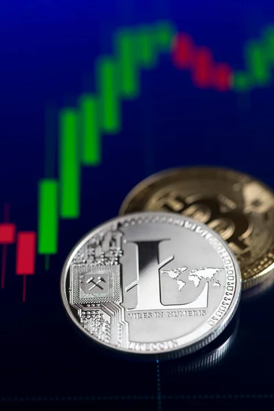 Bitcoin Litecoin Cryptocurrency Investing Concept Торговля Криптовалюте Тенденции Биткоинах Литкоинах — стоковое фото