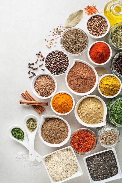 Colorful Herbs Spices Cooking Meal Indian Asian Spices White Stone — Stock Photo, Image