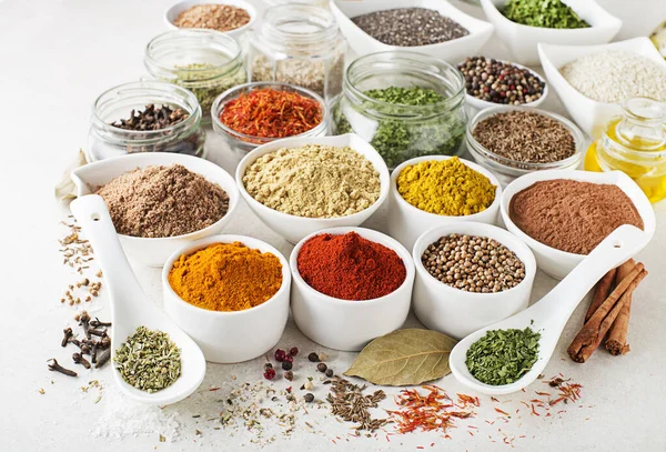 Colorful Herbs Spices Every Cooking Style Every Kitchen Indian Asian — Stock Photo, Image