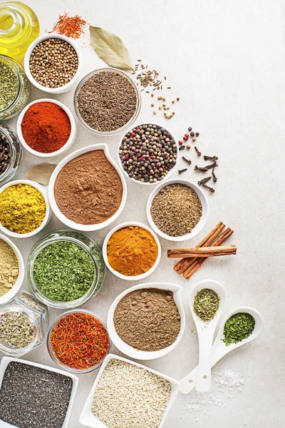 Colorful Herbs Spices Cooking Meal Indian Asian Spices White Stone — Stock Photo, Image