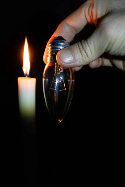 Bougie Lampe Incandescence Nuit Sur Fond Noir — Photo