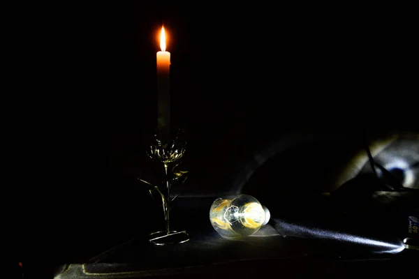 Candela Lampada Incandescenza Notte Sfondo Nero — Foto Stock