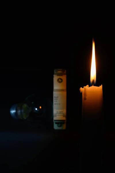 Bougie Lampe Incandescence Nuit Sur Fond Noir — Photo