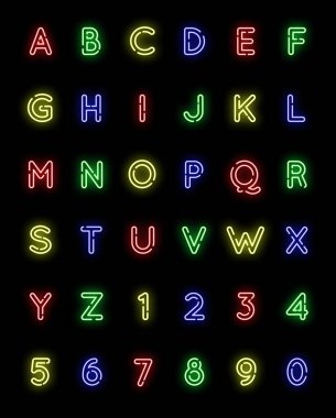 Koyu arkaplanda bayrak şeklinde renkli neon alfabesi
