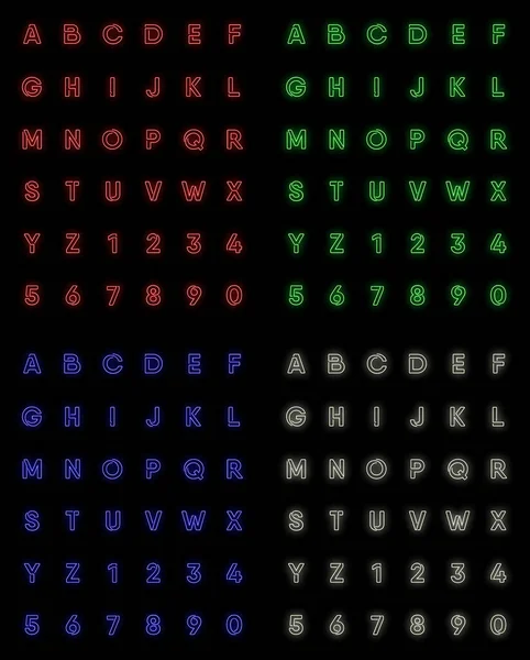 Rgb Neon Alfabeto Inglese Sfondo Nero — Foto Stock