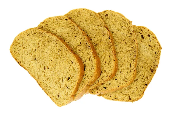 白い背景の上から見たライ麦パンの切り身 — ストック写真