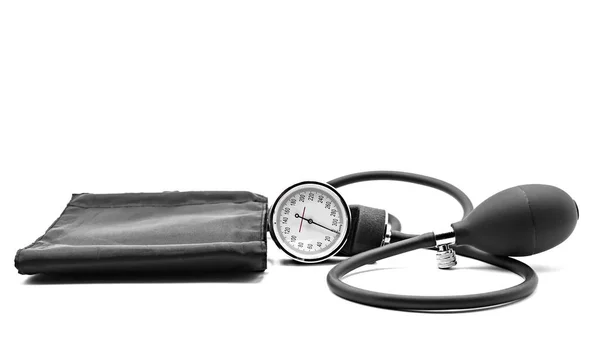 Tonómetro Negro Sobre Fondo Blanco Equipo Médico Monitor Presión Arterial — Foto de Stock