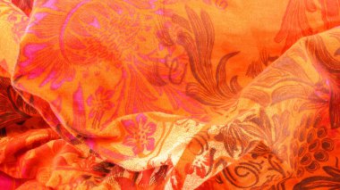 turuncu buruşuk kumaş dokusu, buruşuk arka plan kumaşı, buruşuk doku desenli duvar kağıdı.