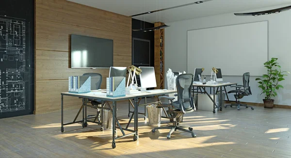 Interior Oficina Moderna Concepto Diseño Renderizado — Foto de Stock
