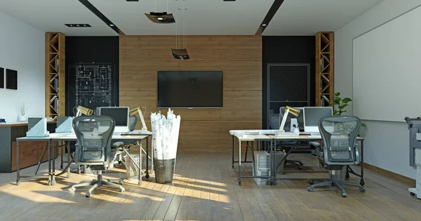 Interior Escritório Moderno Conceito Design Renderização — Fotografia de Stock