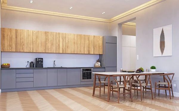 Diseño Moderno Cocina Renderizado Interior —  Fotos de Stock