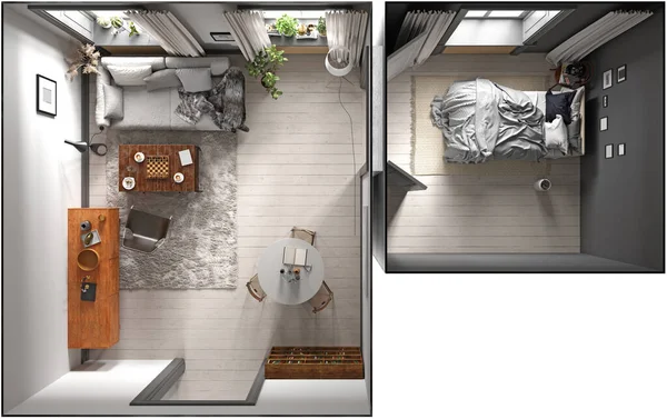 豪华私人住宅的现代内部 从上面看客厅 3D说明 — 图库照片
