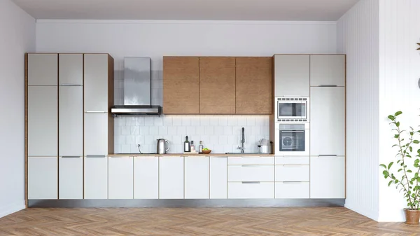 Diseño Moderno Cocina Renderizado Interior — Foto de Stock
