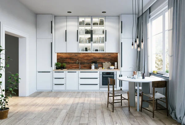 Design Cozinha Moderna Renderização Interior — Fotografia de Stock