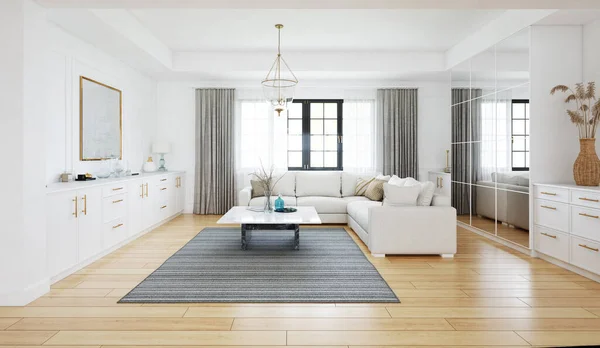 Interior Design Moderno Soggiorno Combinazione Colori Neutri Rendering Concettuale — Foto Stock