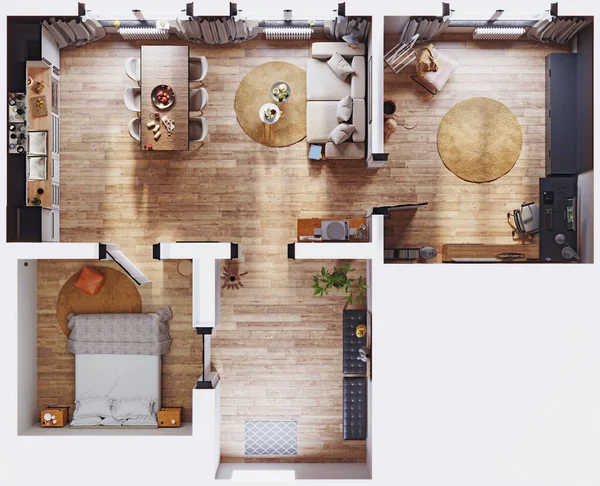 Moderní Interiér Luxusního Soukromého Domu Pohled Obývací Pokoj Shora Ilustrace — Stock fotografie