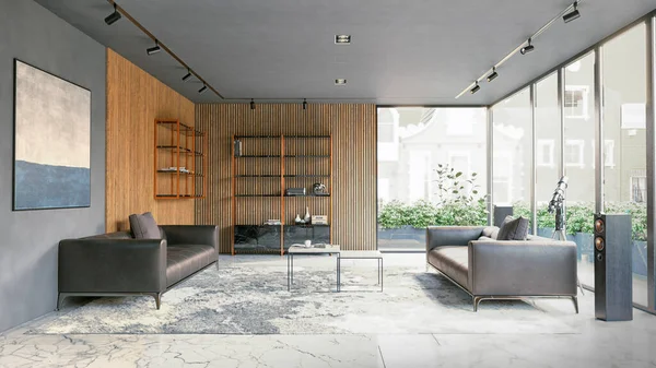 Modern Oturma Odası Tasarımı Nötr Renk Düzeni Konsept Oluşturma — Stok fotoğraf
