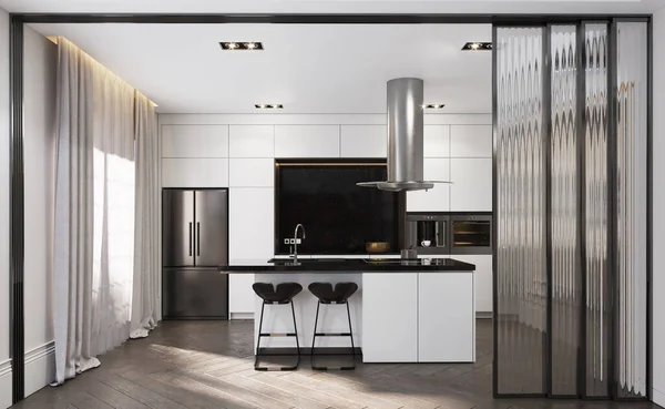 modern kitchen design. 3d interior rendering