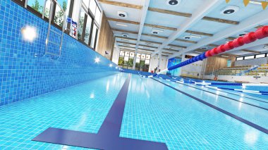 Empty Swimming pool . Photo and 3d media mix illustration