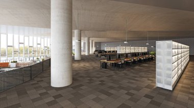 Açık alanı olan modern bir ofis. 3B Hazırlama