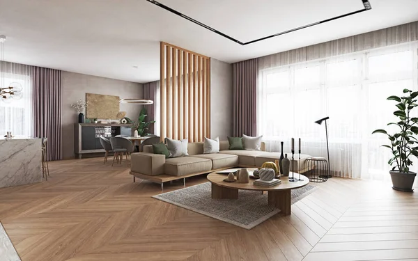 Modern Living Interior Design Concept Illustration — Stock Photo, Image