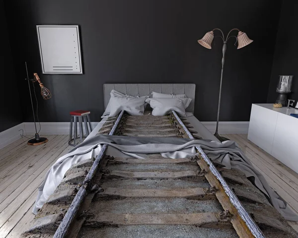 Кровать Спальне Рельеф Креативная Трехмерная Иллюстрация Концепции — стоковое фото