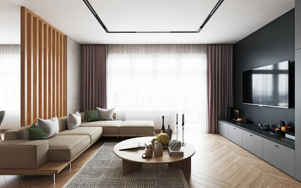Modern Living Interior Design Concept Illustration — Stock Photo, Image