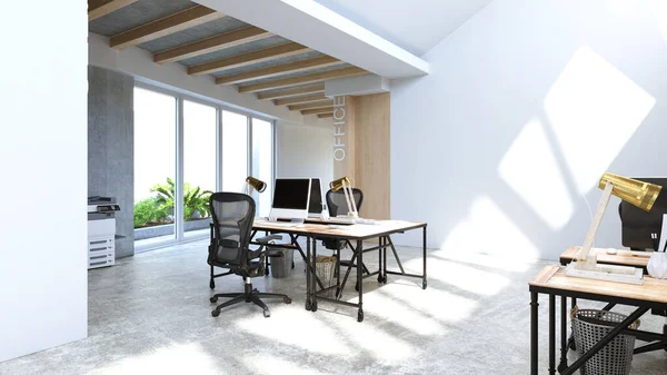 3D illustration of office space. Fashionable interior in light colors.