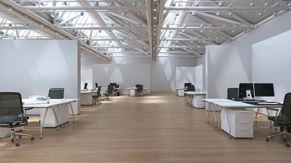 三维内部明亮的办公室室内空间 概念设计的渲染 — 图库照片