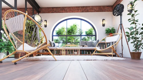 Moderno Loft Relajante Interior Habitación Concepto Diseño Renderizado —  Fotos de Stock