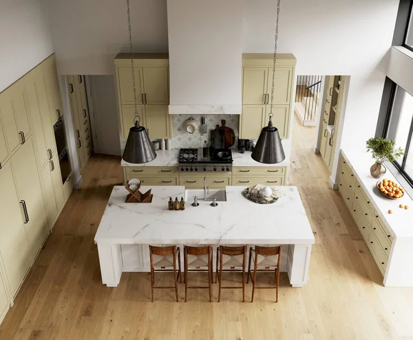 Projekt Einer Klassischen Küche Innenraum Rendering Design — Stockfoto