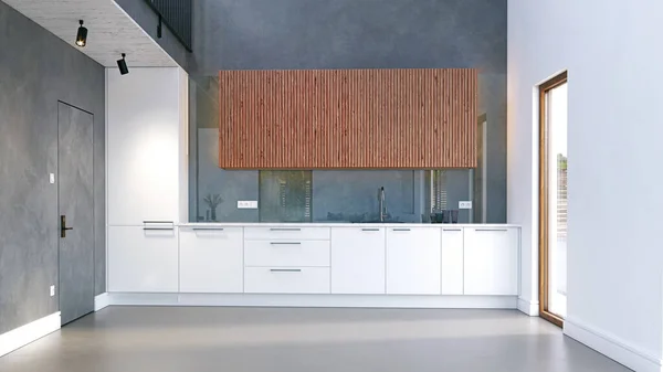 Proyecto Una Cocina Interior Diseño Renderizado — Foto de Stock